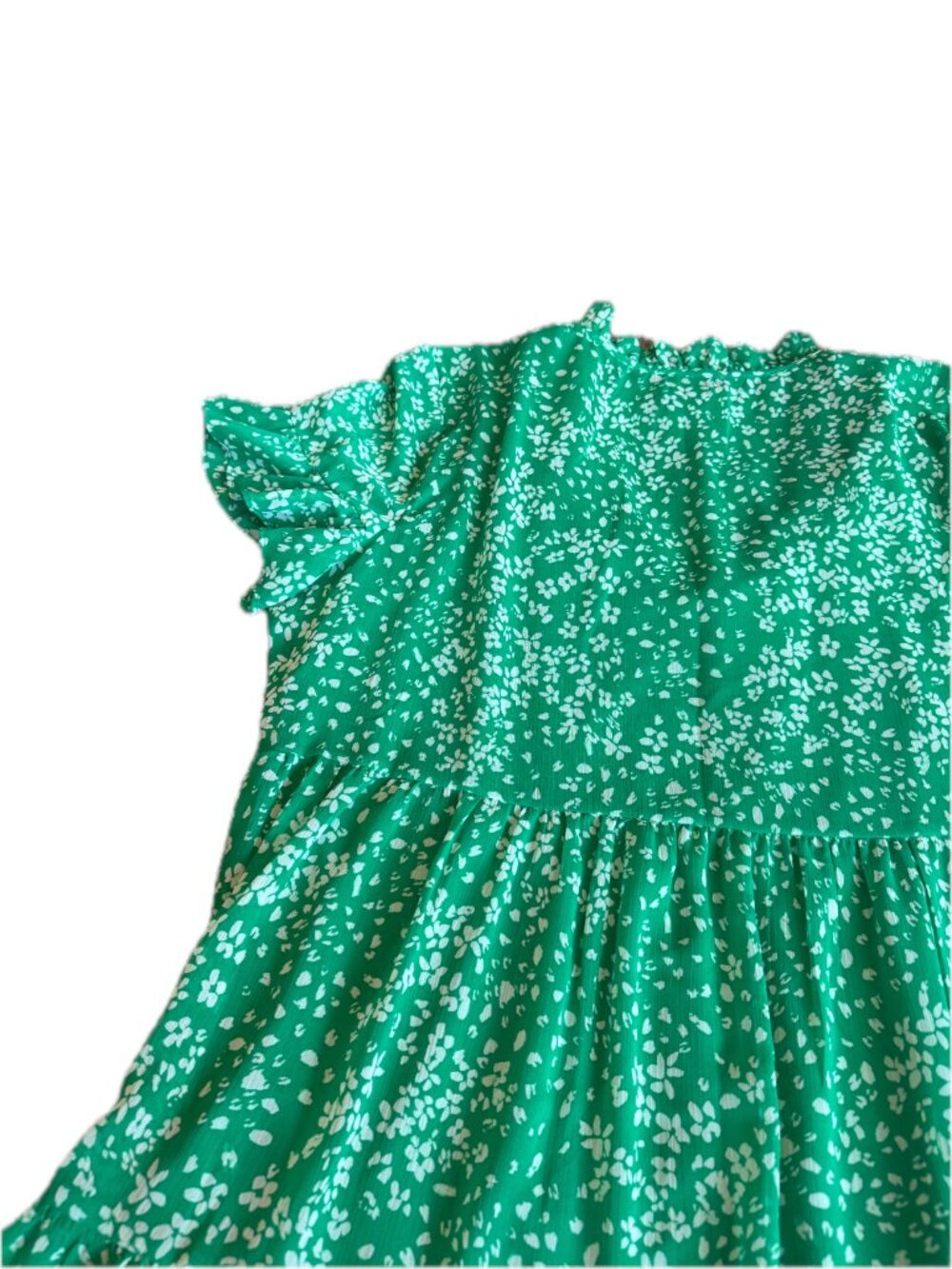 DKNY Green Floral Tiered Dress Ruffle V Neck Flutter Sleeve Size 14 Women's NWT - Picture 13 of 15